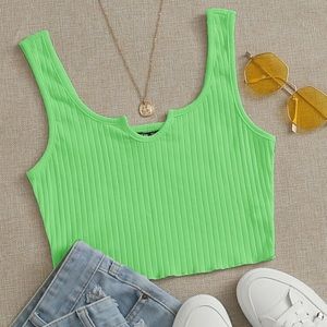 Notched neck rib-knit crop tank